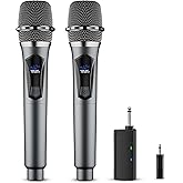 Wireless Microphone,Professional Dual Handheld Cordless Dynamic Mic System with Rechargeable Receiver,Karaoke Microphone Set for Singing, Karaoke, Wedding, DJ, Party, Speech,Church,Class Use,PA System