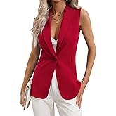 AmorLee Womens Sleeveless Vest Blazer Open Front Lapel V Neck One Button Vest Top Work Suit Vest for Women