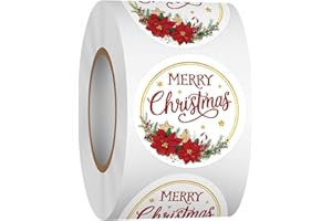 Heyfibro 500 Pcs 1.5 Inch Merry Christmas Stickers Roll for Gift Packing, Cards, Envelopes, Party Supplies (Flower)