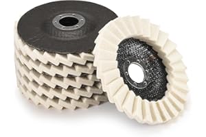 TRHRETN Wool Flap Buffing Wheel Pad Wool Polishing Wheel Felt Polishing Flap Discs 5 inch for Angle Grinder, Stainless Steel, Marble, Stone, Furniture, Car Wax for Surface Finishing and Restoration 6pcs