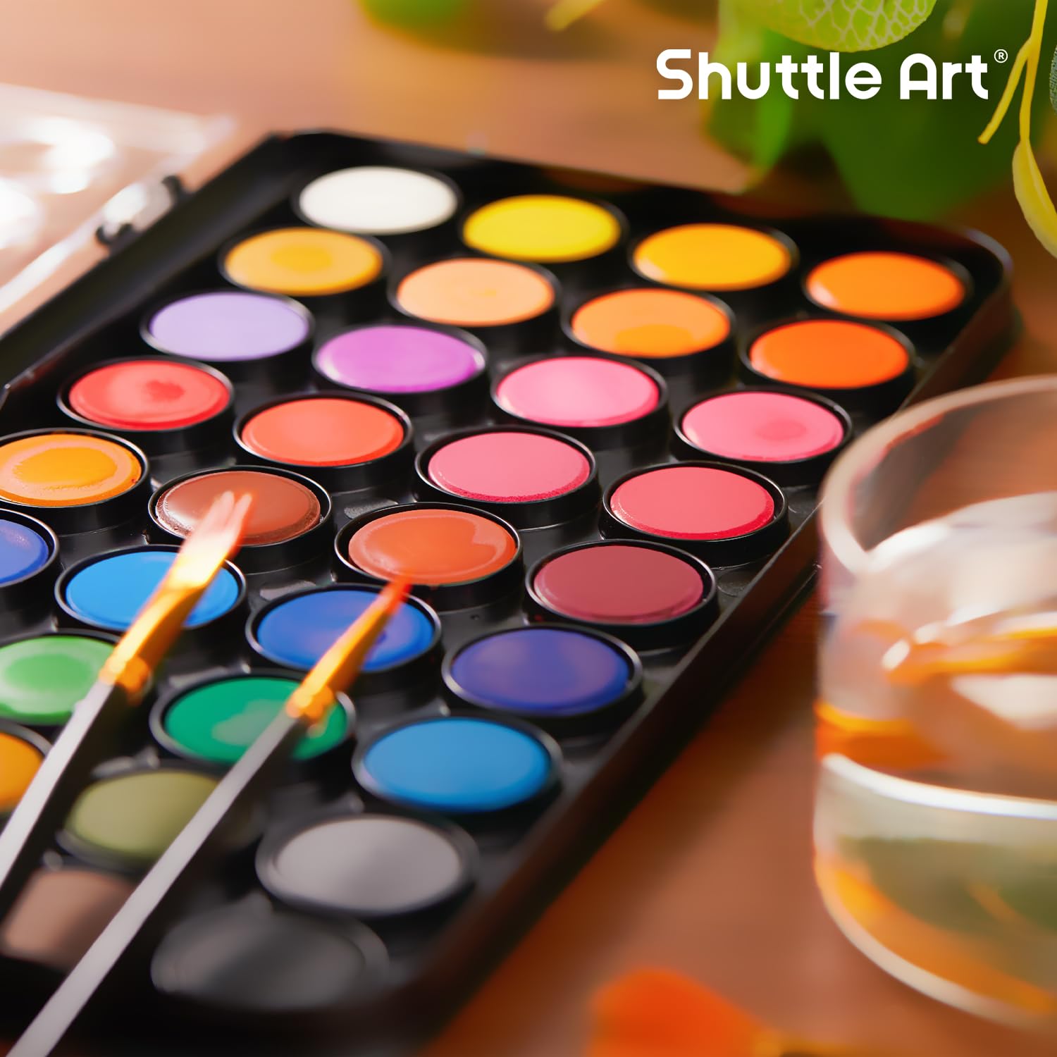 Shuttle Art 58 Pack Watercolor Paint Set, 48 Colors Watercolor Pan with 10 Paint Brushes for Beginners, Artists, Kids & Adults to Water Color Paint, Bullet Journal, Calligraphy Practice
