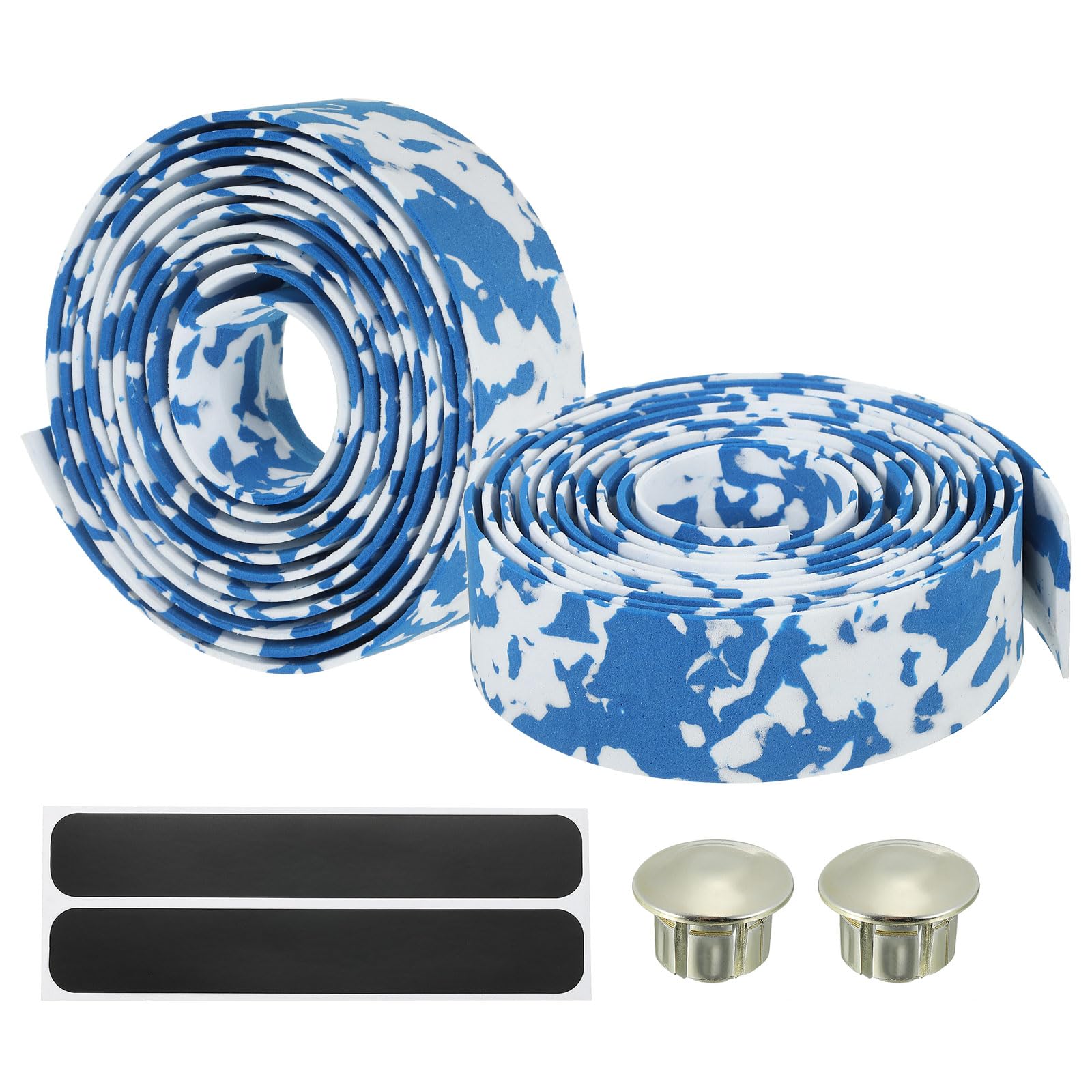 PATIKIL Bike Handlebar Tape, 2 Pack EVA Camouflage Handle Grip Wraps Non-Slip Bicycle Bar Tape with Black End Plugs for Racing Bicycles, Blue White
