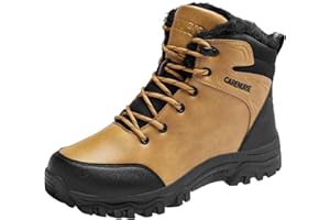 CARENURSE Mens Snow Boots Winter Warm Fur Lined Shoes Non-Slip Insulated Hiking Boot