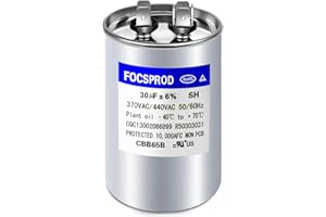 FOCSPROD 30 uF MFD ±6% 370V/440V CBB65 AC Capacitor, Dual Run Round Capacitor Replacement, 440 Volt HVAC Capacitor for AC Unit Fan Motor Start or Heat Pump or Condenser Straight Cool