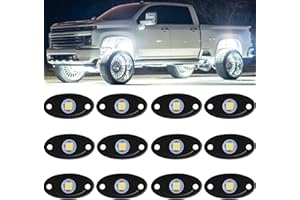 RENMAII-LIGHT White Rock Light 12pods 6000k Pure White Led Rocks Lights kit Ip68 Waterproof 47inch Extension Wires for ATV Rv Utv SUV Offroad Pickup Trucks Golf Boat Cars Trailer Fender Underglow Lighting (White)