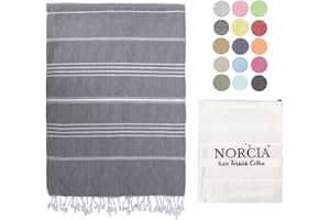 NORCIA Turkish Beach Towels%100 Turkish Cotton Oversized 38’’ x 71’’ Sand Free Light Weight Quick Dry Prewashed No Shrink Turkish Cotton Towel for Bath, Beach, Pool, Gym, SPA,Yoga (Dark Grey, Sultan)