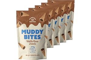 Muddy Bites Waffle Cone Snacks Bite Sized Chocolate Filled Waffle Cones for Snack or Dessert, Ice Cream Topping, Premium Chocolate made with Pure Cane Sugar, Non-GMO, Kosher (Milk Chocolate, 5 Bags)