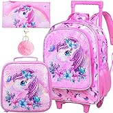 KLFVB Rolling Backpack for Girls Boys, Kids Roller Wheels School Bookbag with Lunch Bag, Wheeled School Bag for Children