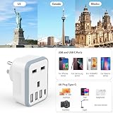 Loydia UK to US Plug Adaptor 5 in 1 with 3 USB & USB C Ports 2500W view 5