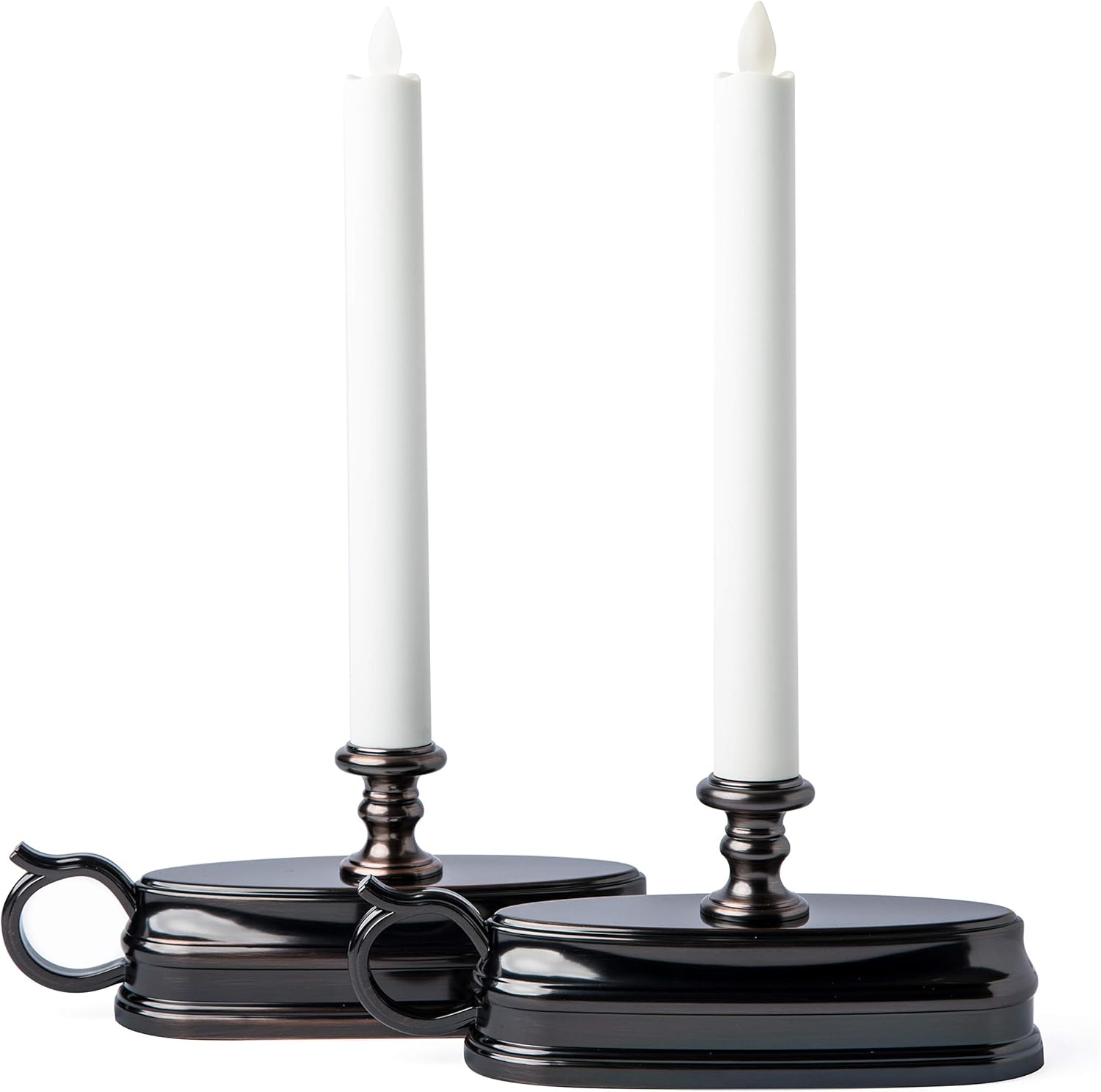 Set of (2) Luminara Colonial Window Candles with Bronze Base NEAT