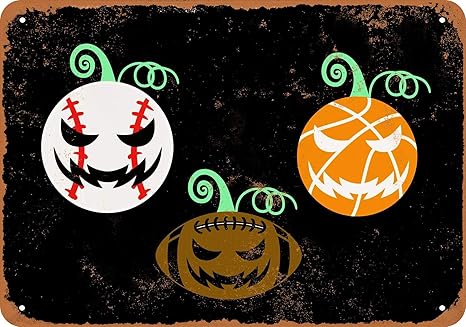 Amazon Com 7 X 10 Metal Sign Halloween Pumpkin Sports Black Background Vintage Look Home Kitchen