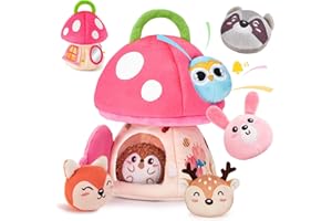 hahaland Baby Toys 6-12 Months - Montessori Toys for 6 Month Old Girl, My First Mushroom House with Stuffed Jungle Animals, Rattle, Crinkle Paper, Mirror, Sensory Toddler Toy for 1 Year Old Girl Gifts
