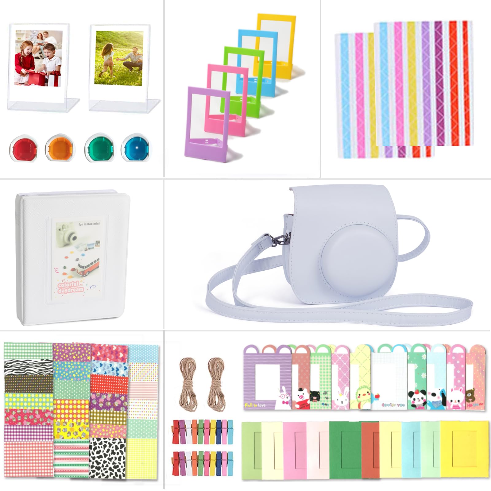 Riosin Instant Accessories for Fujifilm Instax Mini 12, with Case, Album, Filters, Frames, Stickers (Clay White)
