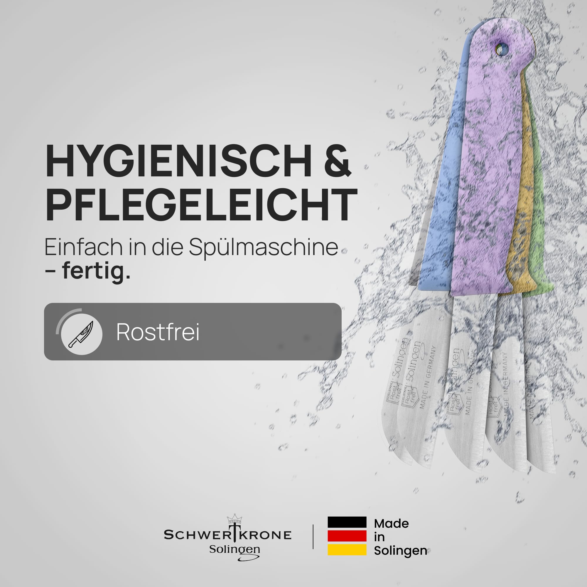Schwertkrone® Schälmesser 6er Set [MADE IN SOLINGEN - GERMANY] - Gemüsemesser Obstmesser - Küchenmesser klein scharf - Schneidemesser Kartoffelschälmesser - Allzweckmesser (6x bunt - 6cm Klinge) 6