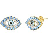 Evil Eye Stud Earrings for Women 925 Sterling Silver Evil Eye Earrings for Women Plated Yellow Gold Nazar Amulet Earring Set