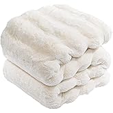 Touchat Luxury Faux Rabbit Fur Throw Blanket Twin Size for Couch,Super Heavy Warm Cozy Blanket for Sofa Bedroom Living Room,Ultra Soft Fluffy Reversible Plush Blanket for Home Decor Gifts,Cream White
