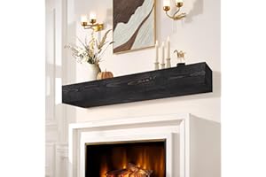 LXWZHK Fireplace Mantel Shelf, 60" Wooden Floating Shelf for Over Fireplace, Wall-Mounted Mantel Shelves, Decorative Mantels, Rustic Floating Mantels Shelves, Black