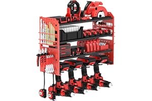 VeyFolzin.st Power Tool Organizer Wall Mount, Red Metal Power Tool Storage Rack with Screwdriver Holder, Garage Tool Storage 