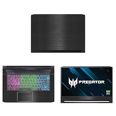 Dekalrusas - apsauginis &bdquo;Acer Predator Triton 500 PT515-51 15.6 & # 34&ldquo; lipdukas; Ekrano ne&scaron;iojamojo kompiuterio juodos spalvos tekstūros &scaron;epečiu aliuminio odos dėklas Dangtelio įvyniojimas BAacerPredator500_PT515Back