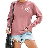 HAJIEXY Valentines Sweatshirt Womens Cute Love Heart Graphic Print Pullover Casual O Neck Long Sleeve Holiday Tops