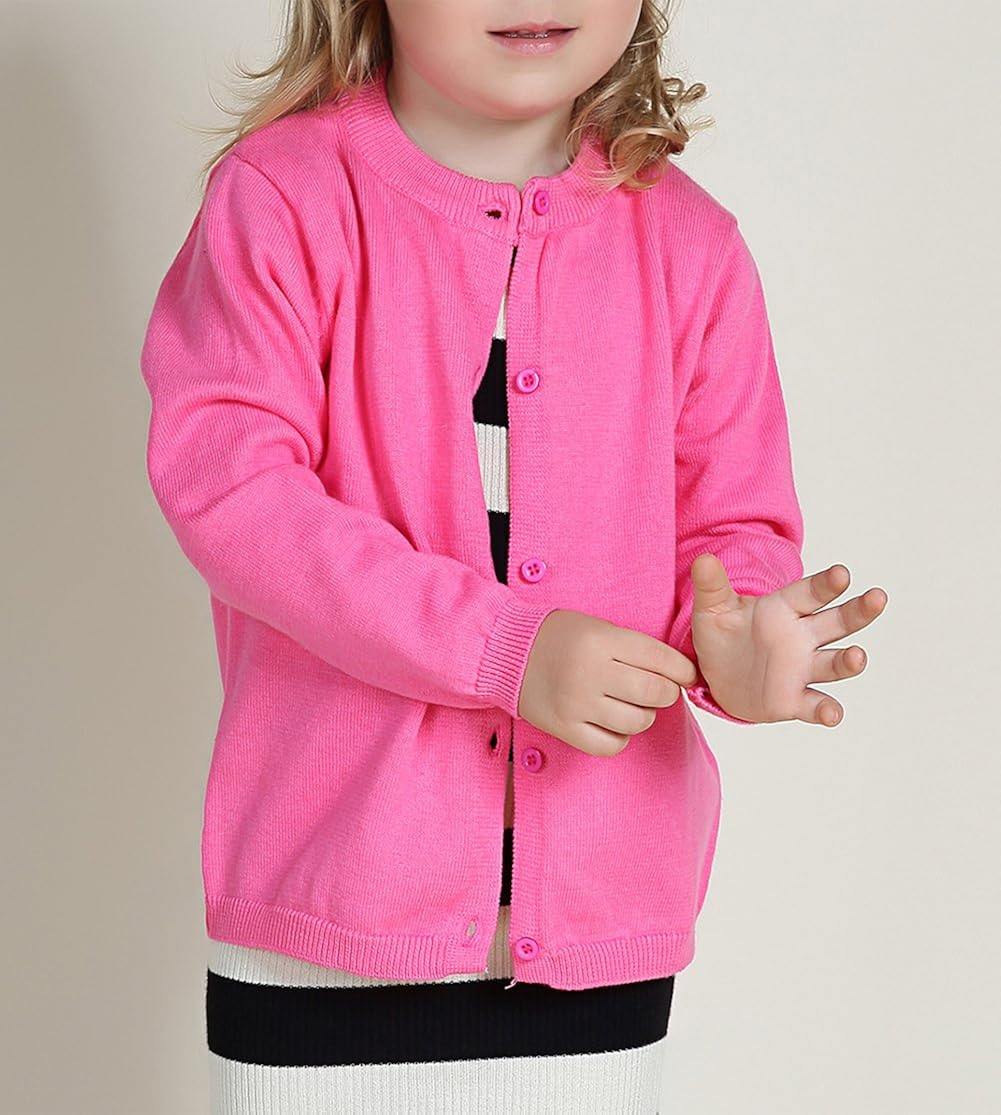 RJXDLT Girls Crewneck Cardigan Long Sleeve Children Button Cotton Sweater Uniform Sweaters for Little Girls: Clothing