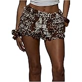 GORGLITTER Women's Cow Print Ruffle Shorts Y2k Layered Low Rise Coquette Micro Shorts