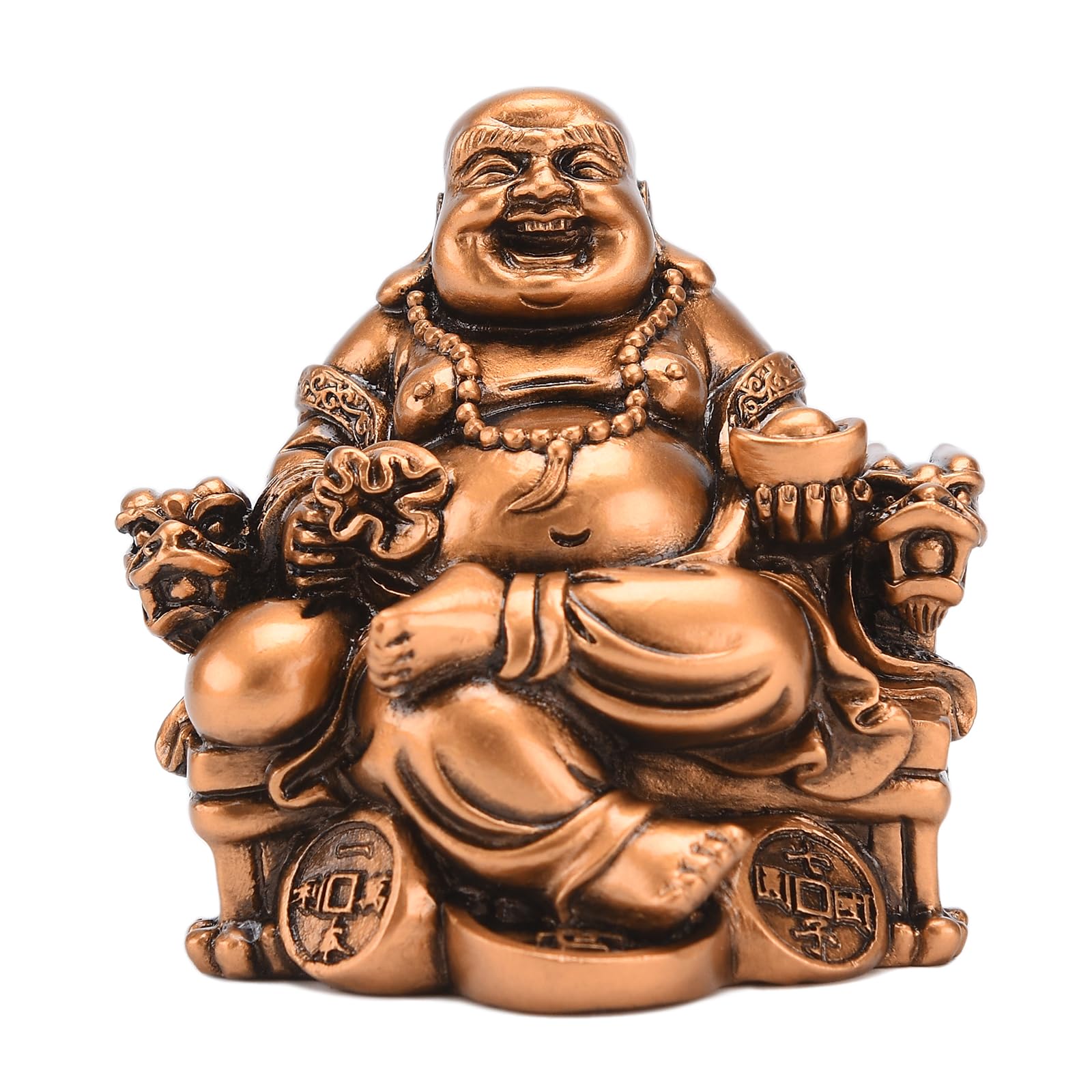 BRABUD Chinese Fengshui Resin Laughing Buddha Sitting on Dragon Chair Sculpture Wealth Lucky Statue Home Office Desk Decoration Gift Collection BS188