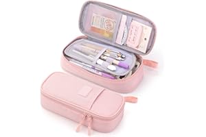 CICIMELON Durable Pencil Case Big Storage Pen Pouch Bag for School Supplies Office College Teen Girls Adults, Pink