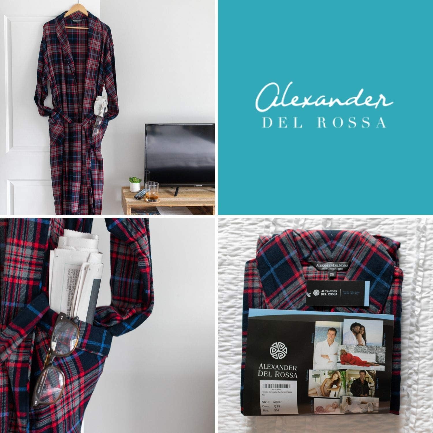 Alexander Del Rossa Men's Lightweight Flannel Robe, Soft Cotton Kimono at  Men’s Clothing store