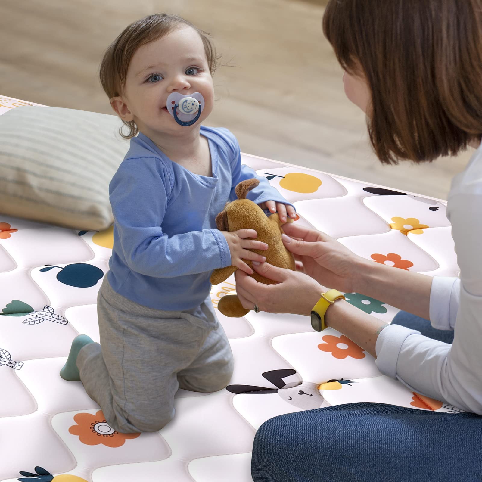 Odorless Premium Foam Baby Play Mat, Soft Microfiber Fabric Crawling Mat for Floor- Comfortable and Hypoallergenic, Non-Slip Cushioned Floor Playpen mat for Infants,Babies,Toddlers