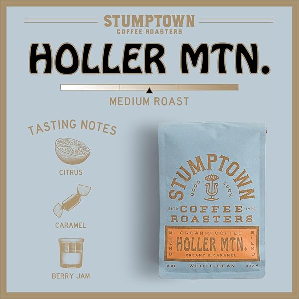 STUMPTOWN COFFEE ROASTERS, MEDIUM ROAST ORGANIC WHOLE BEAN COFFEE, 100% ARABICA COFFEE – HOLLER MOUNTAIN 12 OUNCE BAG WITH FLAVOR NOTES OF CITRUS ZEST, CARAMEL AND HAZELNUT