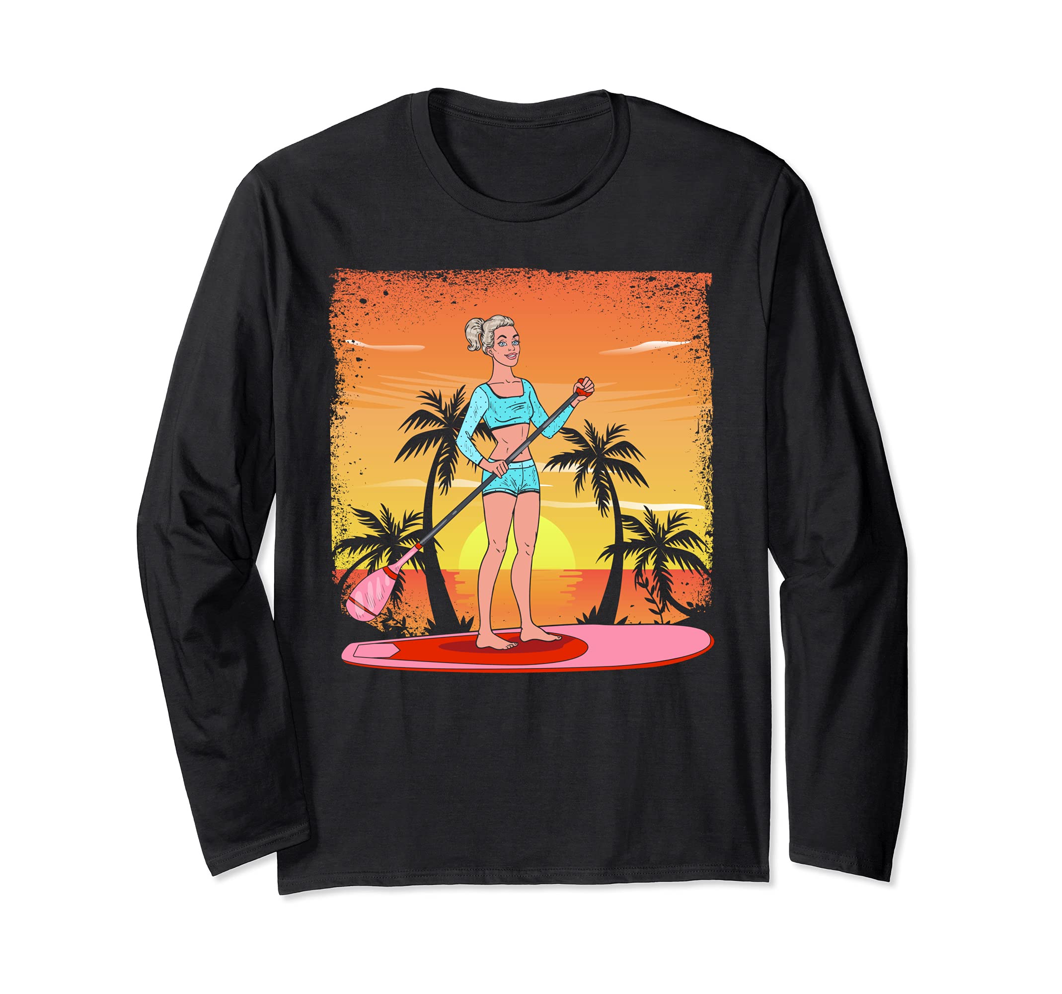 Tropical Beach Stand Up Paddling Women Tropical Sunset SUP Long Sleeve T-Shirt