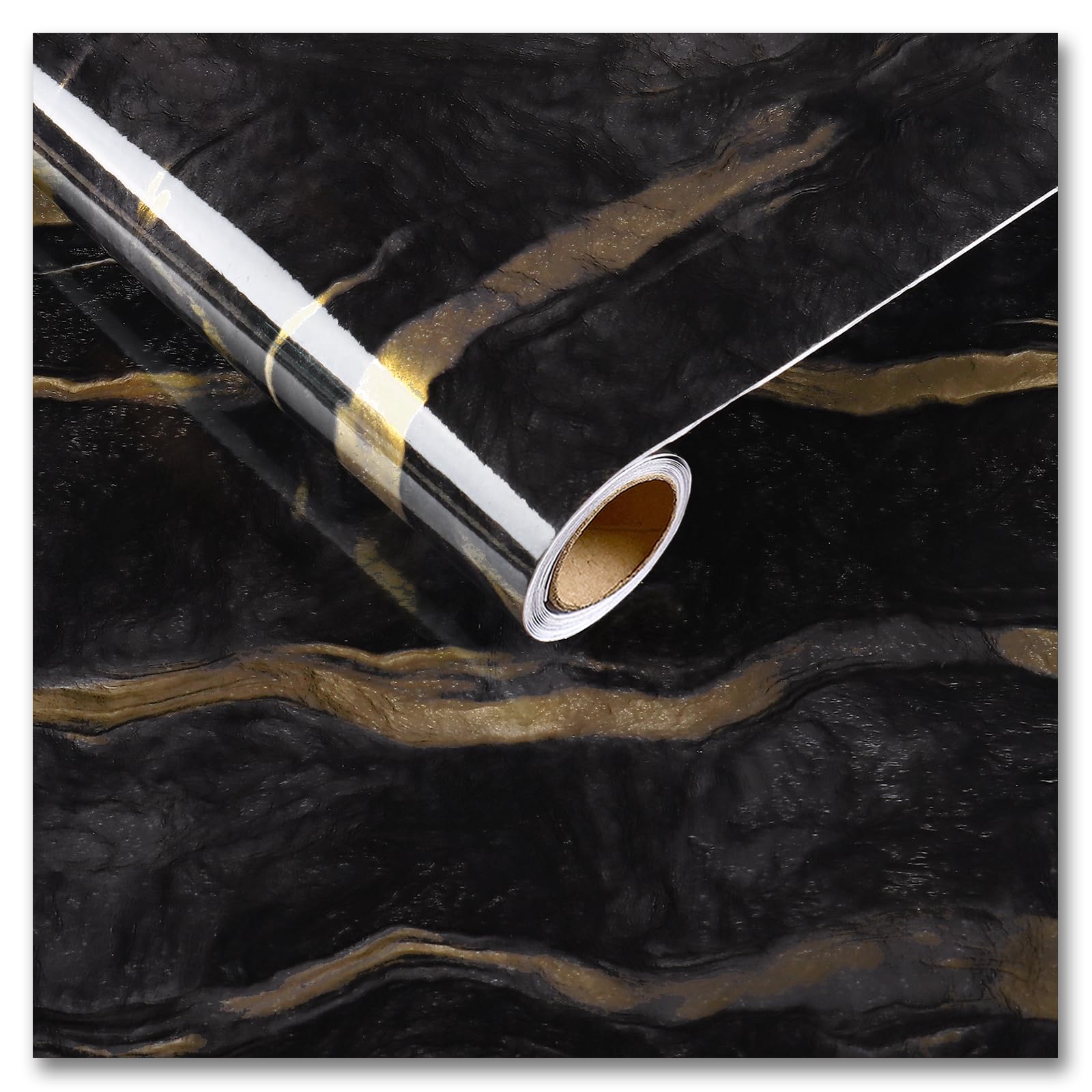 CRE8TIVE Black Gold Marble Vinyl Wrap 30cm x 900cm Glossy Peel and Stick Wallpaper Marble Effect Contact Paper Waterproof Kitchen Wallpaper Bathroom Cabinet Cupboard Kitchen Worktop Covering