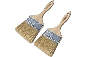 POL BRUSH Set of 2 3 Inch Flat Paint Brushes - High European Quality - Natural Bristles - for Home, Wood, Walls, Art, Trim & Furniture - for Acrylic, Oil, Stain, Chalk & Latex Paints