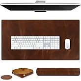Elizo Real Leather Desk Mat Set (32x16) Large Desk Cover Desk Blotter Protector Computer Gaming Mouse Pad Table Laptop Office Desktop Accessories - Antique