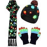 Eurzom 3 Pieces LED Light up Christmas Hat Xmas Scarf Gloves Set Holiday Hat Beanie Knit Cap for Christmas Party