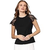 Hobemty Women's Lace Short Sleeve Tops 2026 Casual Summer Blouse Tee Shirt