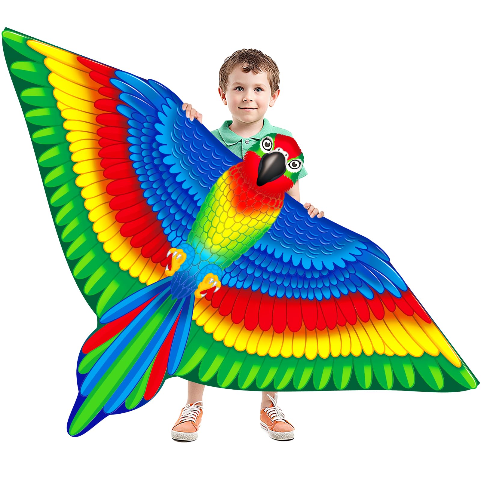 Huge 3D Parrot Kites for Kids Ages 4-8 Easy to Fly, Beach Colorful Kite for Children and Adults, Perfect for Girls Boys Garden Park Flying Toys Children Outdoor Activites Games (Green)
