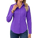 Gleeivy Womens Button Down Shirt Long Sleeve V Neck Classic Collared Button Up Shirt Women Work Business Formal Casual
