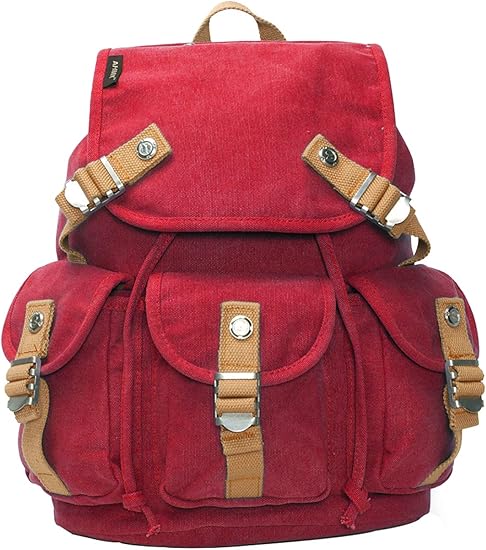 red canvas backpack
