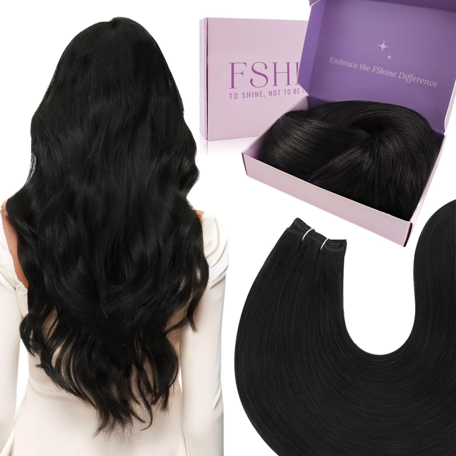 Fshine Hand Tied Weft Hair Extensions,22 Inch 100 g,Straight Remy Hair Extensions,Color 1 Jet Black,Handcrafted for Salon Quality Results,Perfect for Daily Wear for women