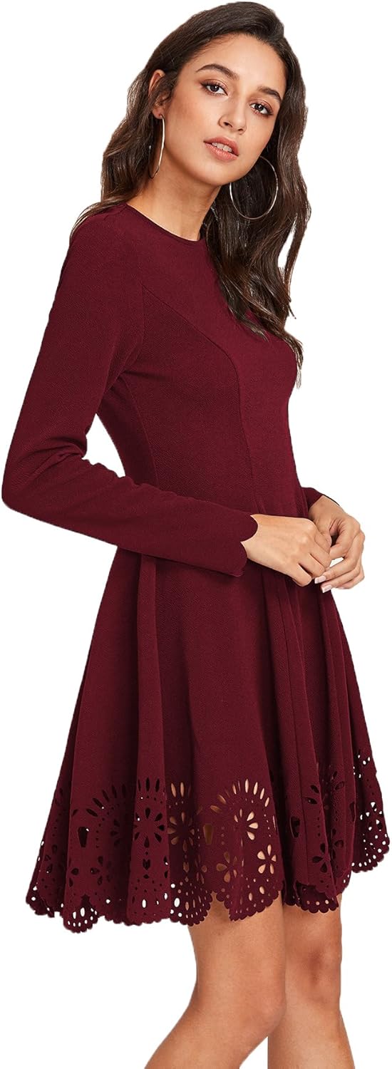 Romwe Women's Scalloped Hem Stretchy Knit Flared Skater A-line Dress at  Women’s Clothing store