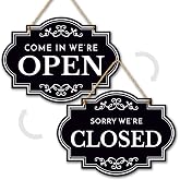 Open Closed Signs for Business, 11x8 Dibond, Double-Sided, with Rope | Come In We're Open or Closed Sign, Waterproof, No Fade for Cafes, Restaurants, Shops, Offices, Doors, Windows, Indoor Outdoor