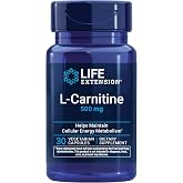 Life Extension L-Carnitine, Free Form Amino Acid, 500 mg, 30 Capsules | Free Form Amino Acid for Energy, Memory, Healthy Nitric Oxide &amp; Blood Pressure Support, Non-GMO &amp; Gluten-Free