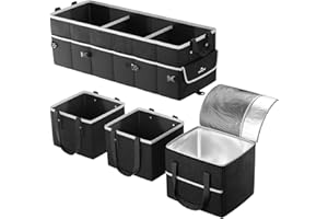 Integral Premium Trunk Organizer with Reusable Shopping Bags and Cooler – Collapsible Storage Container with Insulated Leakproof Cooler Bag, Non Slip Bottom, and Adjustable Securing Straps