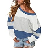 Floral Find Womens Casual Oversized Striped Colorblock Lightweight Sweatshirts Long Sleeve Crewneck Pullover Fall Tops