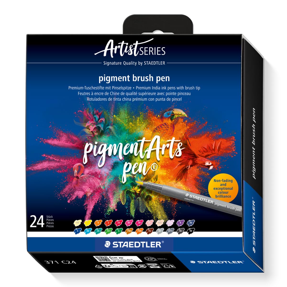 STAEDTLER 371 C24 Pigment Arts Brush Pen - Assorted Basic Colours (Pack of 24)