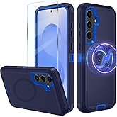 muitq Magnetic Case for Samsung Galaxy S24 FE 5G Case, S24 FE Heavy Duty case, [Glass Screen Protector] [Military Grade Protective ] [Shockproof] [Dropproof] [Dust-Proof] (Dark Blue-A-MAG)