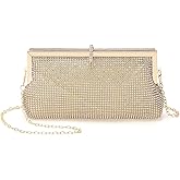 DTGN Evening Bags Clutch Purses for Women Formal, Metallic Purses Crystal Rhinestone Crossbody Handbag with Chain Shoulder Bag Sparkly for Wedding Guest Party Gold