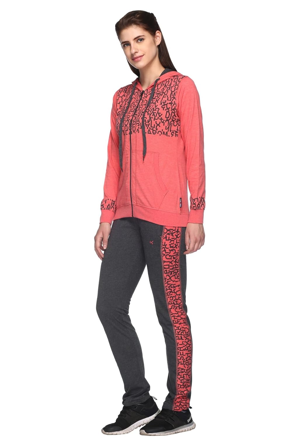 ex10sive women's front zipper cotton blended active wear set with hood